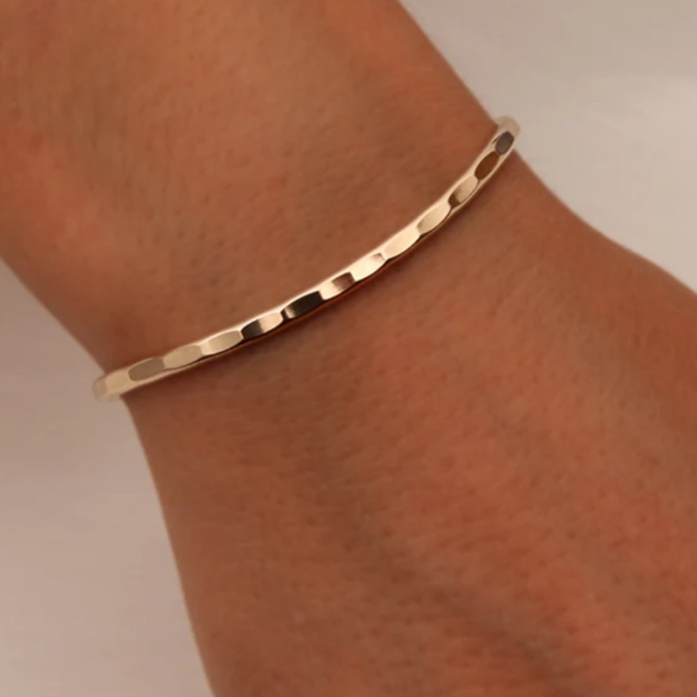 David Smallcombe 14k Yellow Gold Filled Thin Hammered Cuff Bracelet